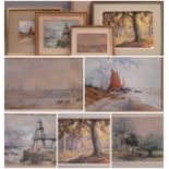 Five watercolours to include: Sir William Hyde Parker, 9th Bart - 'View of Sudbury Suffolk',