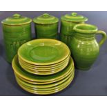 A collection of continental green glazed kitchen ware comprising a large tureen and cover, Cafe,