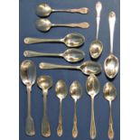 Six silver anthemion pattern coffee spoons, heavy Victorian mustard spoon, further various