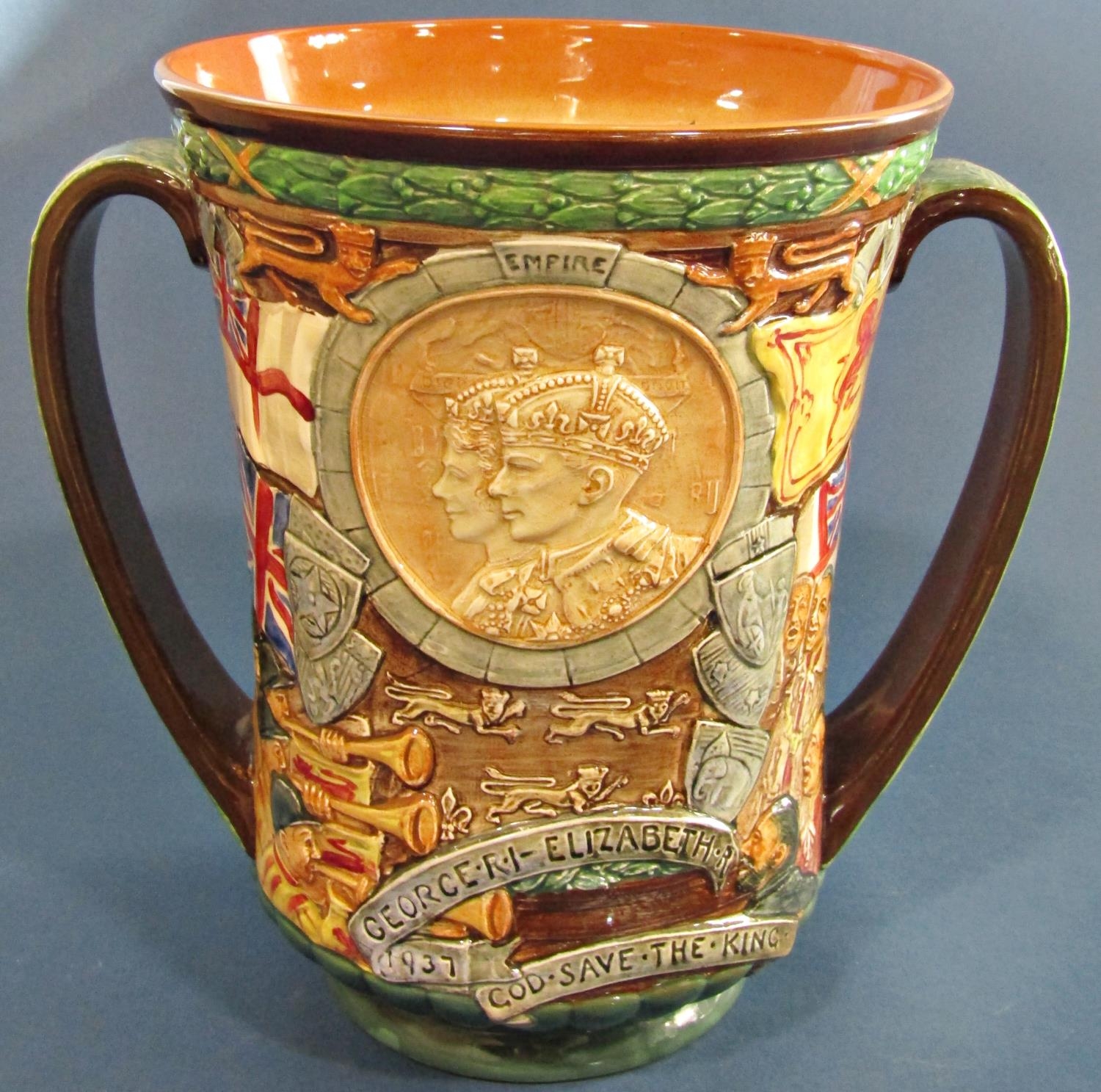 A royal Doulton George V and Elizabeth 1937 Coronation vase with loop handles, limited edition 632/