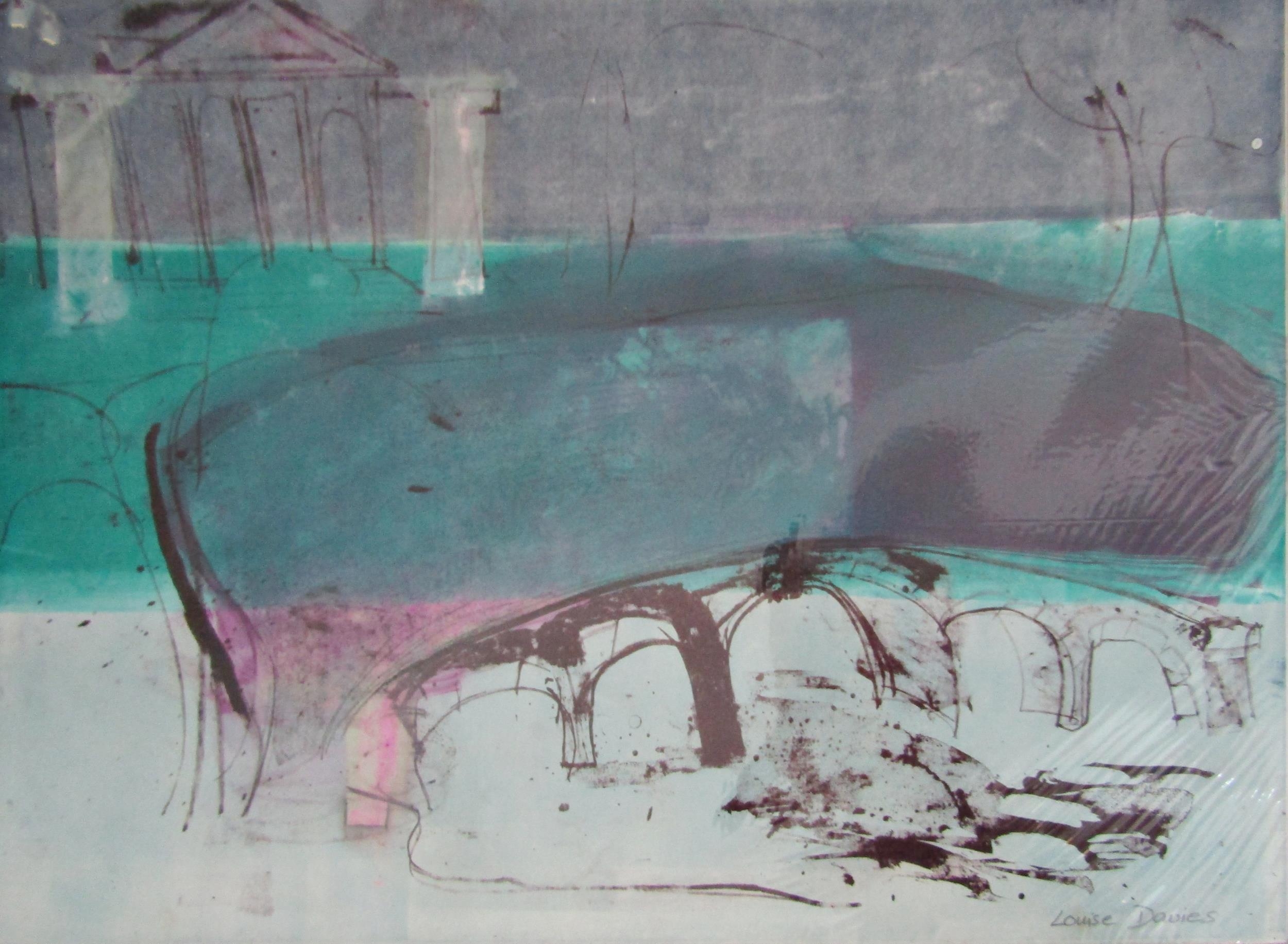 LOUISE DAVIES (20TH CENTURY CONTEMPORARY) 'UNTITLED' lithograph in colours, signed in pencil 53cm