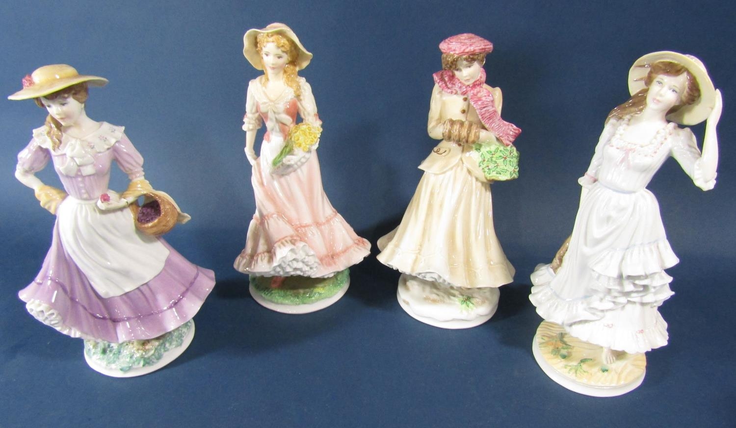 A collection of nine bone china figurines to include Royal Worcester Old Country Ways, limited