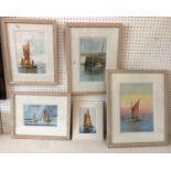 Barry K. Barnes - Six maritime themed watercolours (five framed, one unframed): 'Spritsail Sailing