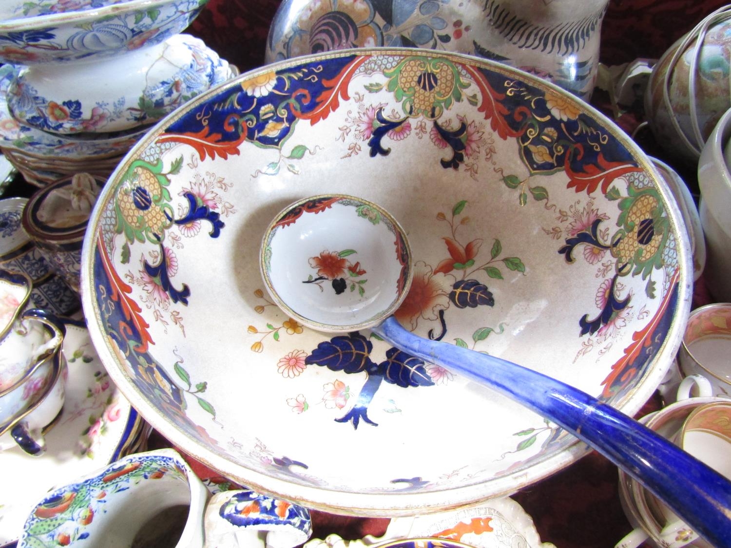 A collection of mainly 19th century china including ironstone plates, large punchbowl and ladle, two - Image 2 of 5