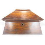 A large Regency rosewood sarcophagus tea caddy, with a well fitted interior mixing bowl (not