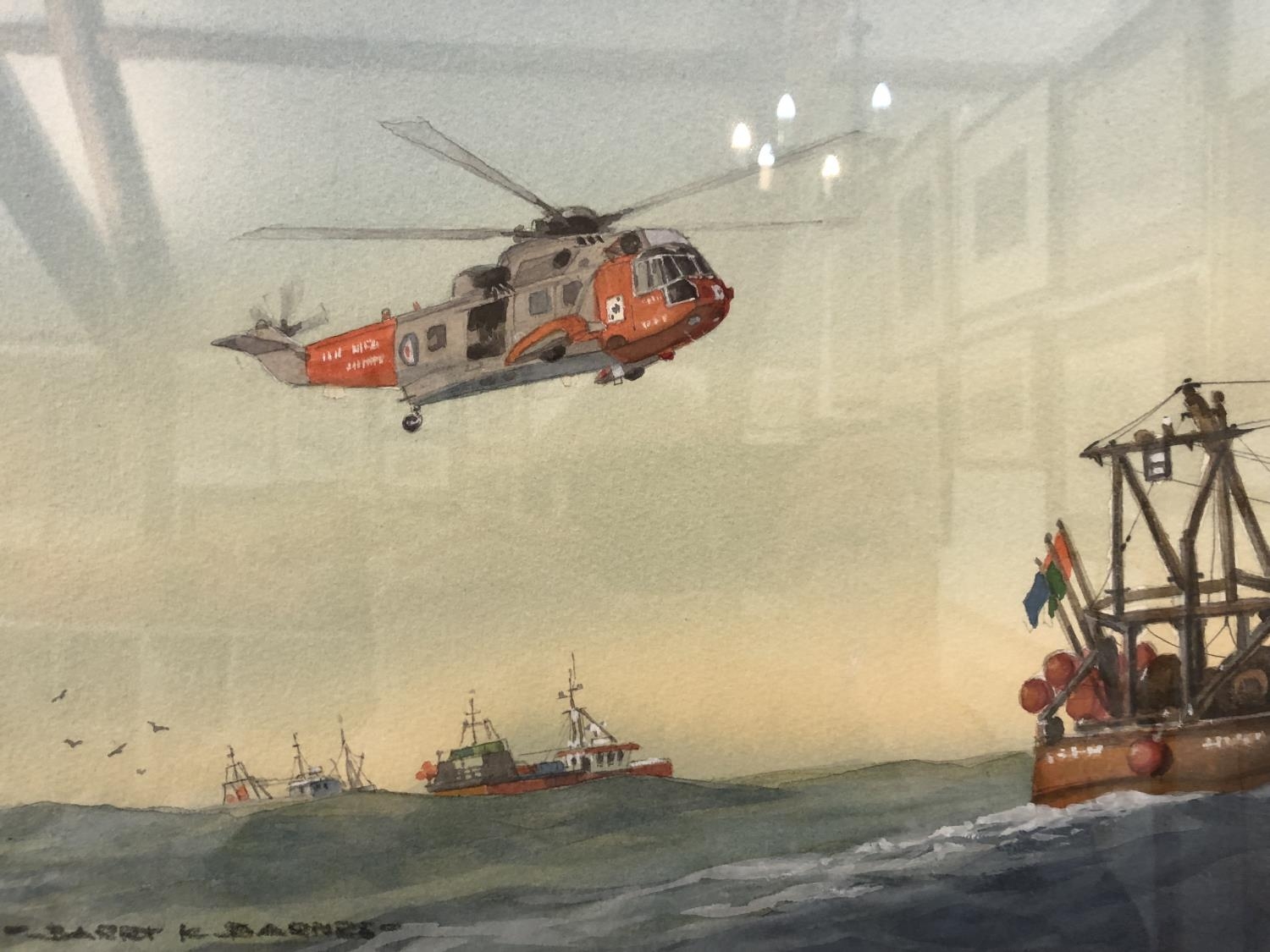 Barry K. Barnes - 'Westland Sea King', watercolour on paper, signed lower left, labelled verso, 25 x - Image 3 of 5