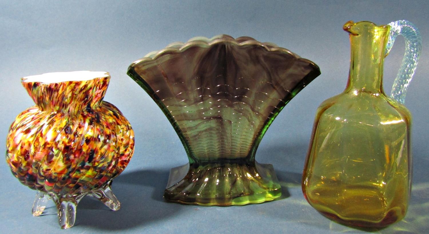 A miscellaneous collection of glass ware including a Smokey brown pitcher and six square shot - Image 2 of 4