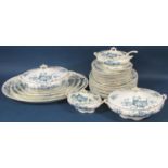 A Victorian blue and white dinner service by W Hulme comprising four graduated meat plates, twelve