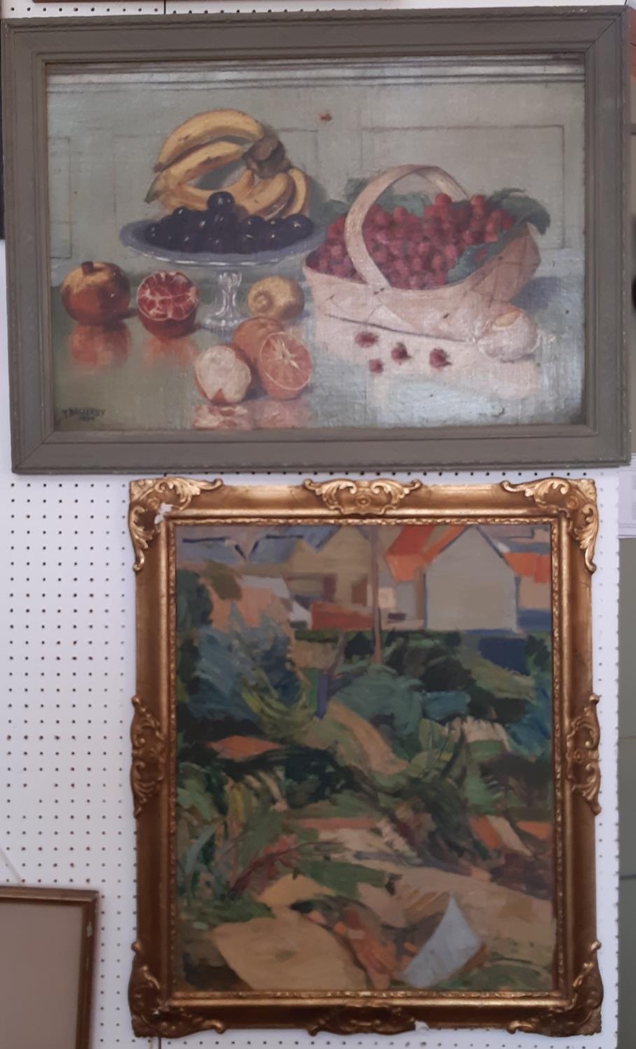 Two oil paintings: T. Bellerby - Still Life With Fruit, 1894, signed and dated lower left, oil on