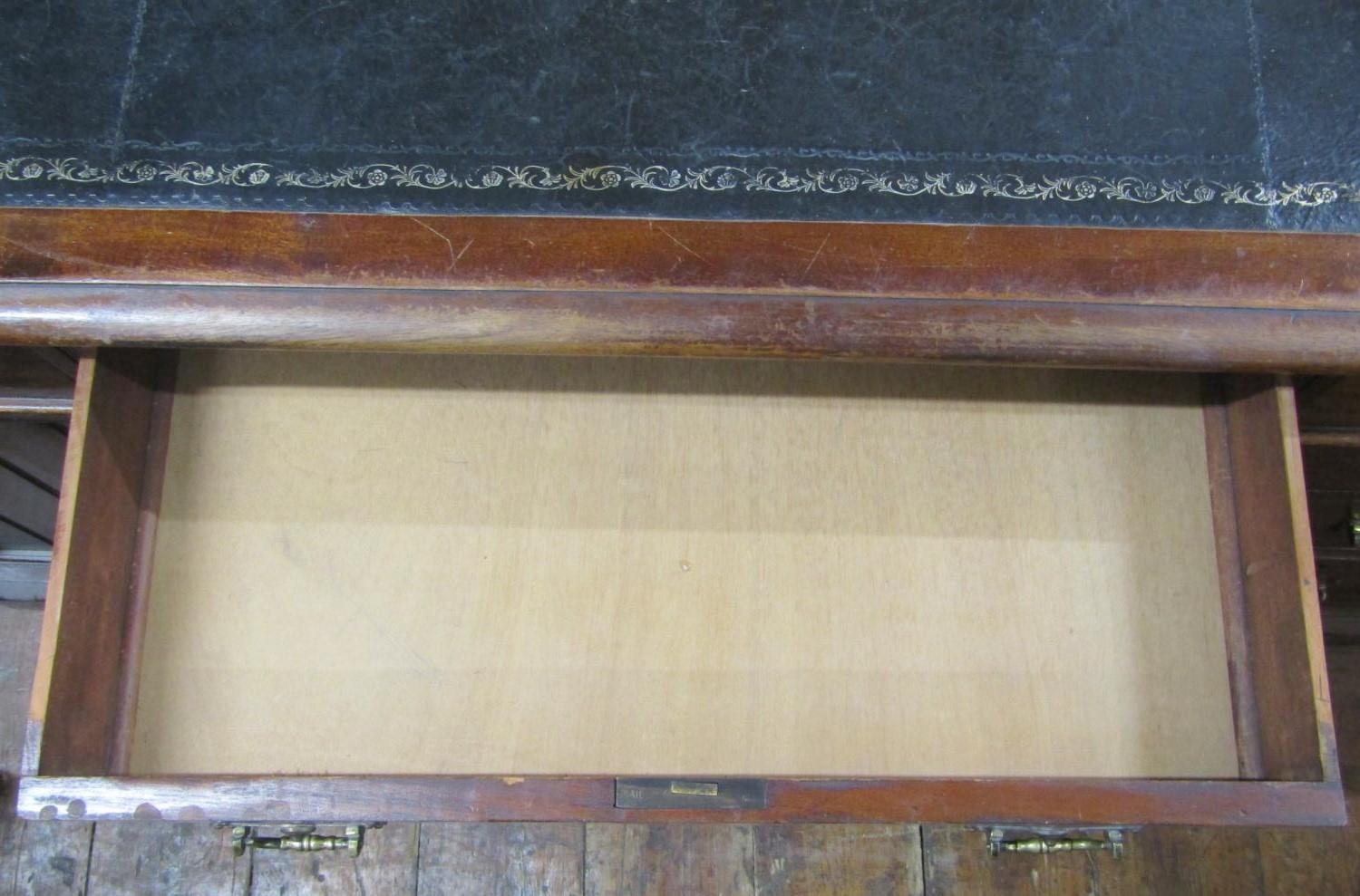 A Victorian mahogany partners desk with inset leather top, each side fitted with six drawers and a - Image 3 of 6