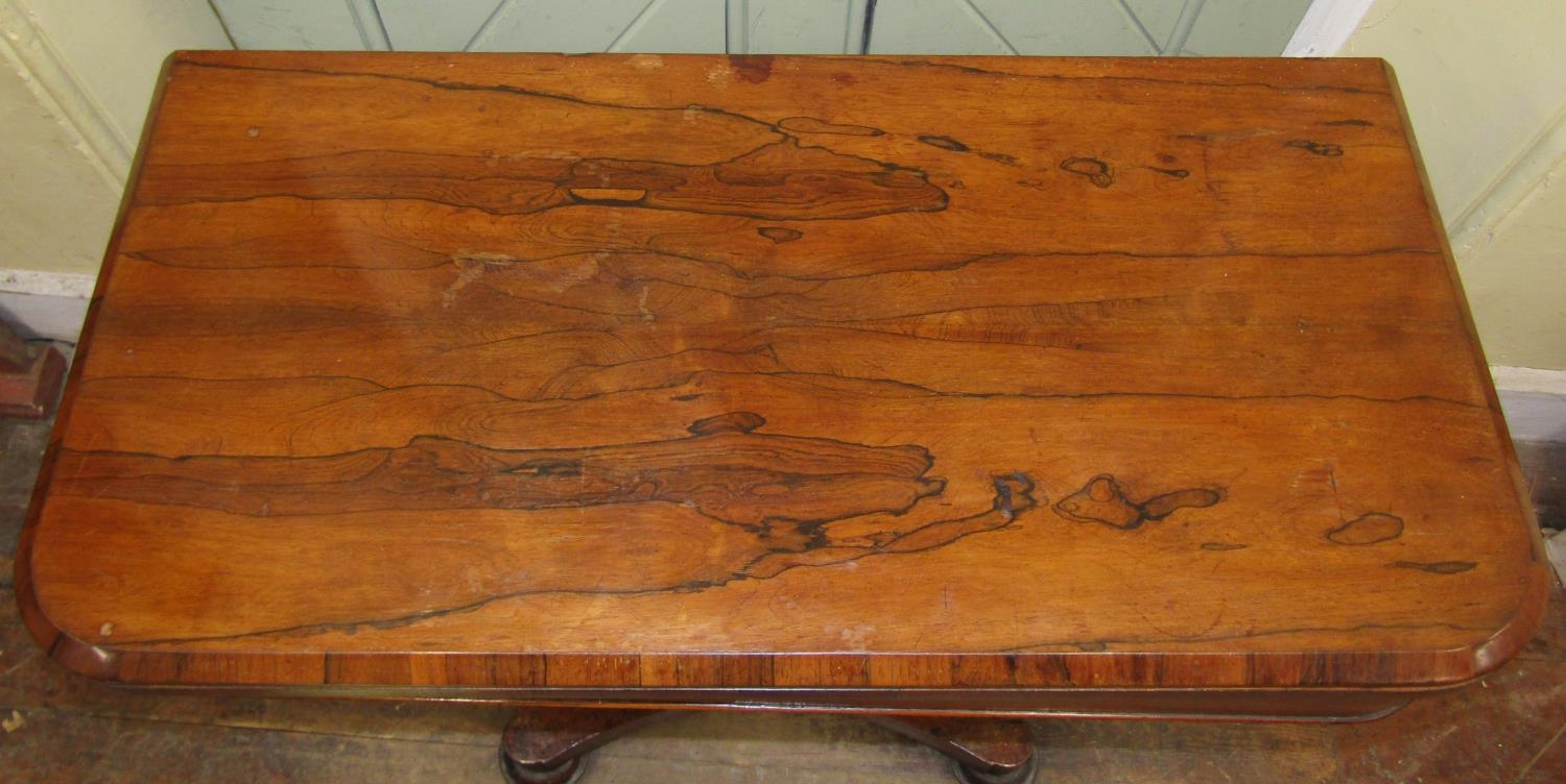 A late Regency rosewood D end fold over top card table with vase shaped pillar and platform base - Image 2 of 4