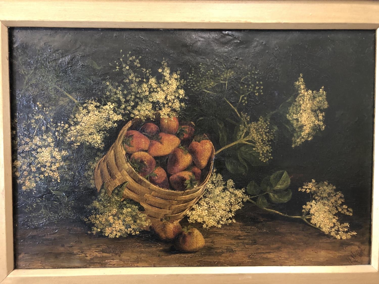 M. Wilson (19th-20th century) - Still Life with Strawberries and Elderflowers, 1890, oil on - Image 2 of 5