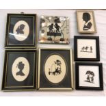 Seven 20th century cut-paper and printed silhouettes to include: portrait of a woman, signed lower