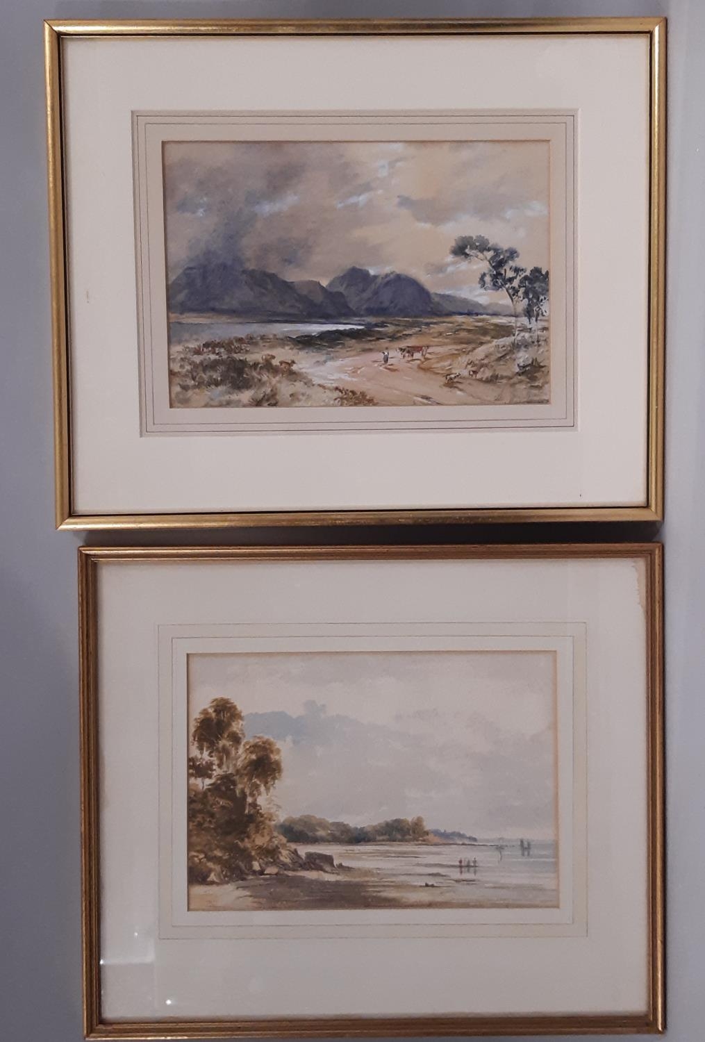 Three c.19th century framed works to include: A. L. Ralli? - watercolour of figure and animals in - Image 2 of 4