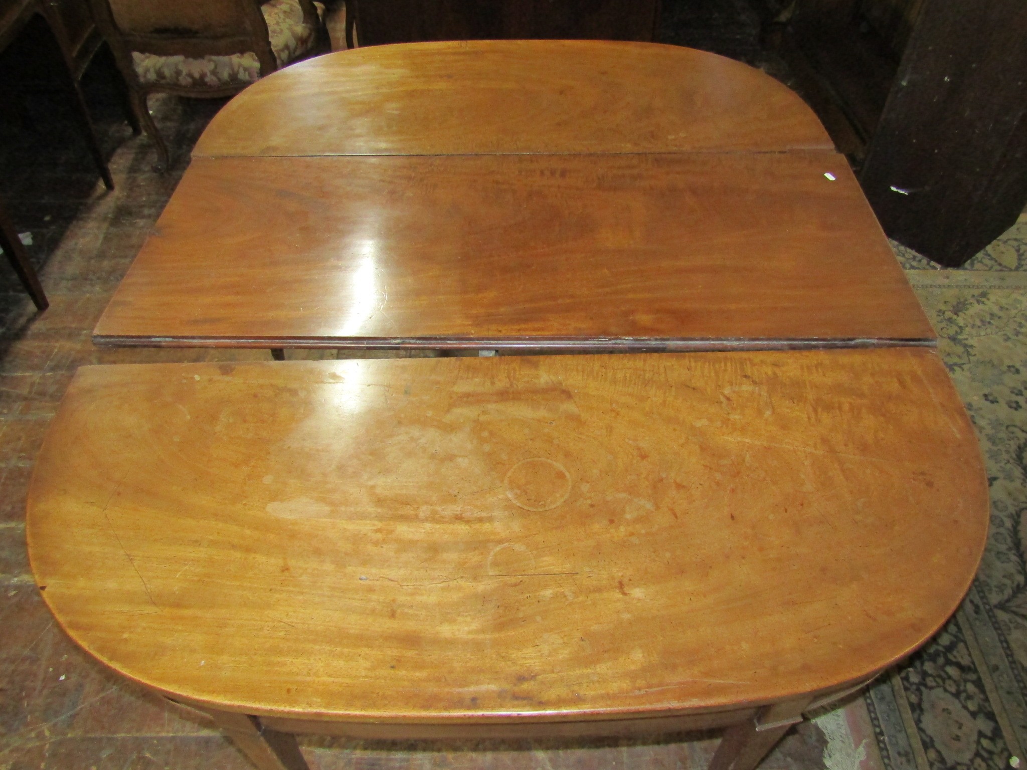 A 19th century mahogany D end sectional dining table with single additional leaf raised on square - Image 2 of 2