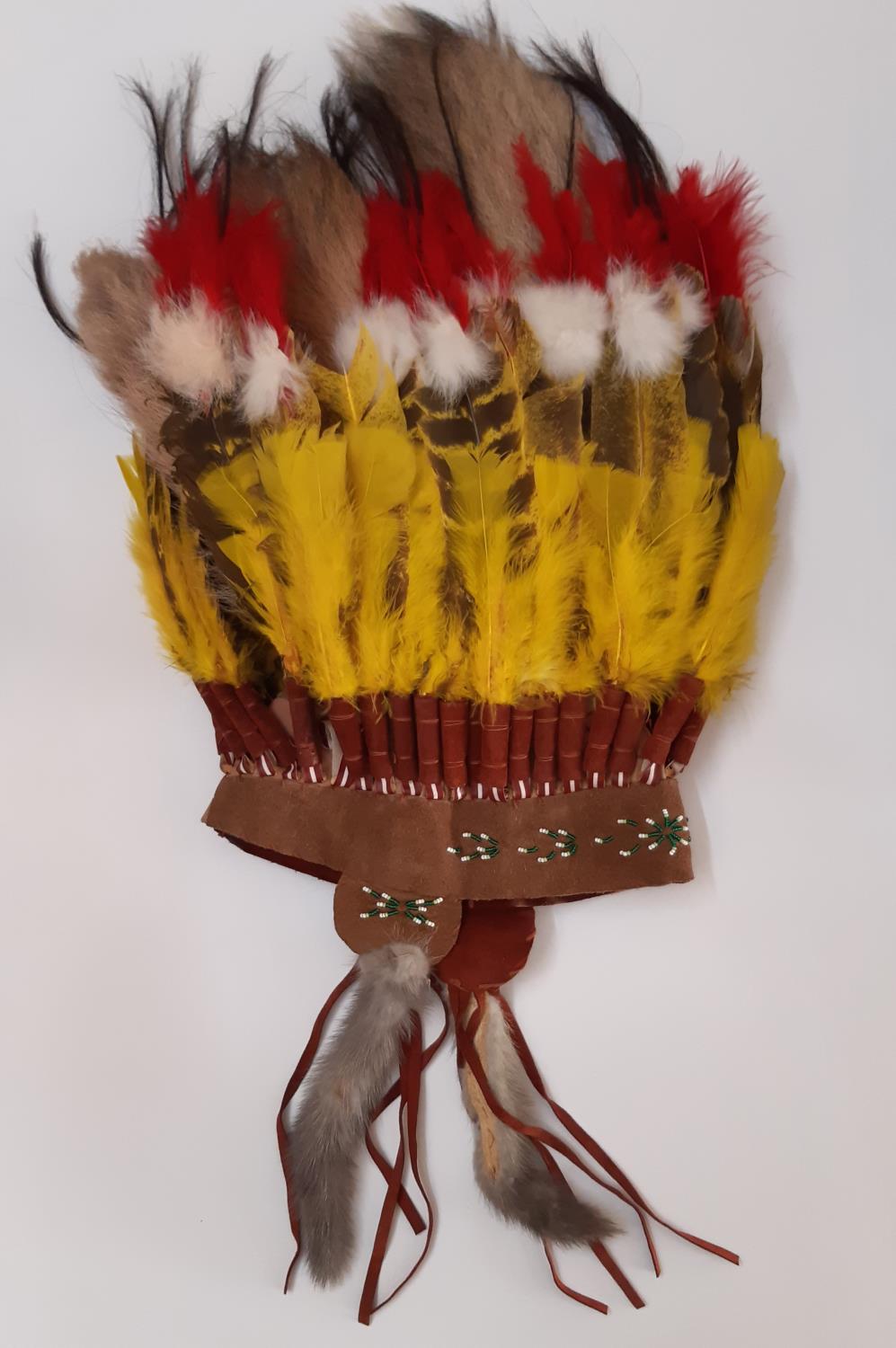 Traditional style Native American adult headdress/ war bonnet in feather, beaded leather, horsetail