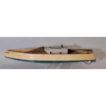 A 1930's Steam-Powered Speedboat 'Snipe' by Bowman Models with cream and blue paintwork, propeller-