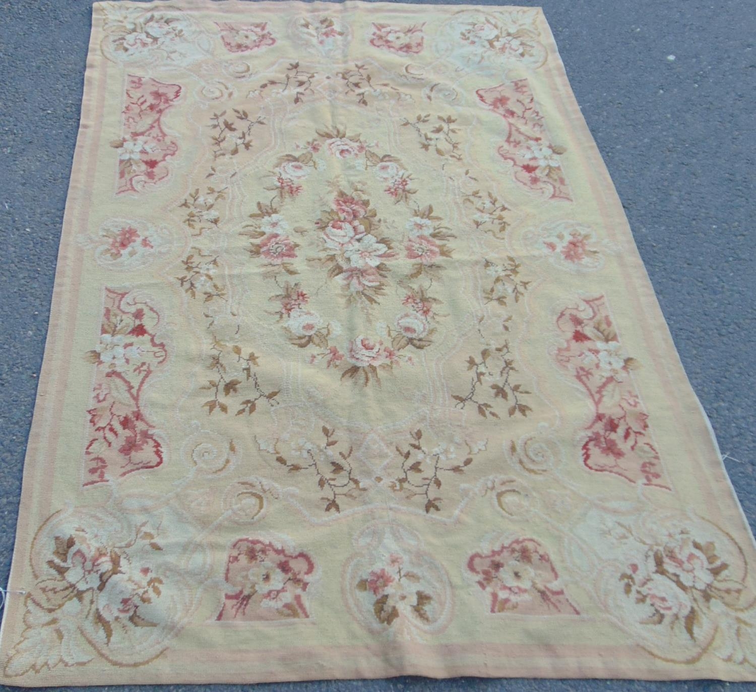 Two Aubusson style floral embroidered tapestry wall hangings, 172cm x 121cm and 152cm x 243cm - Image 3 of 4