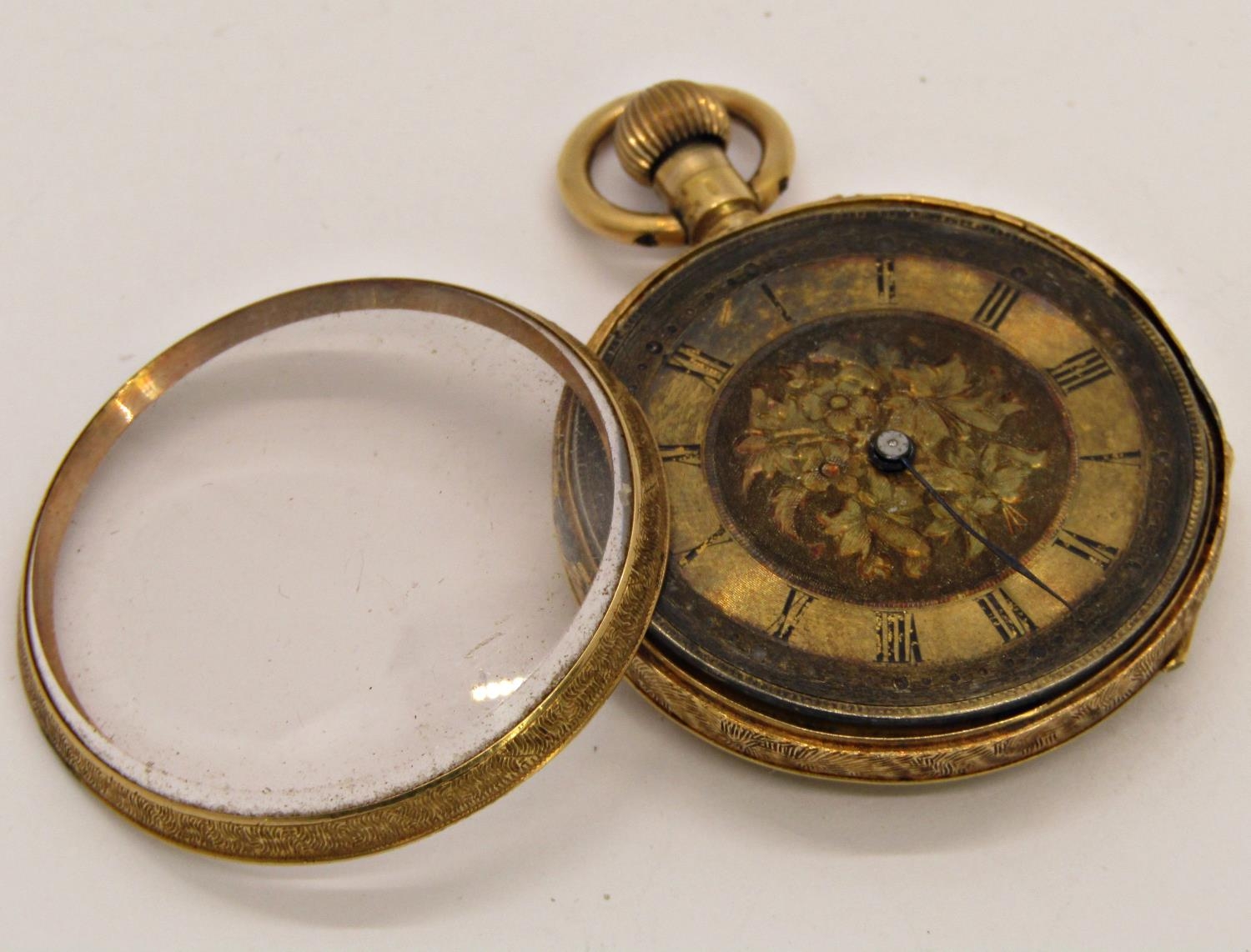 A 19th century continental fob watch with 18k engraved casework and chased dial - Image 2 of 5