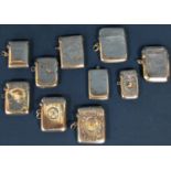 Ten silver vesta cases, a number with engraved detail, 6oz approx