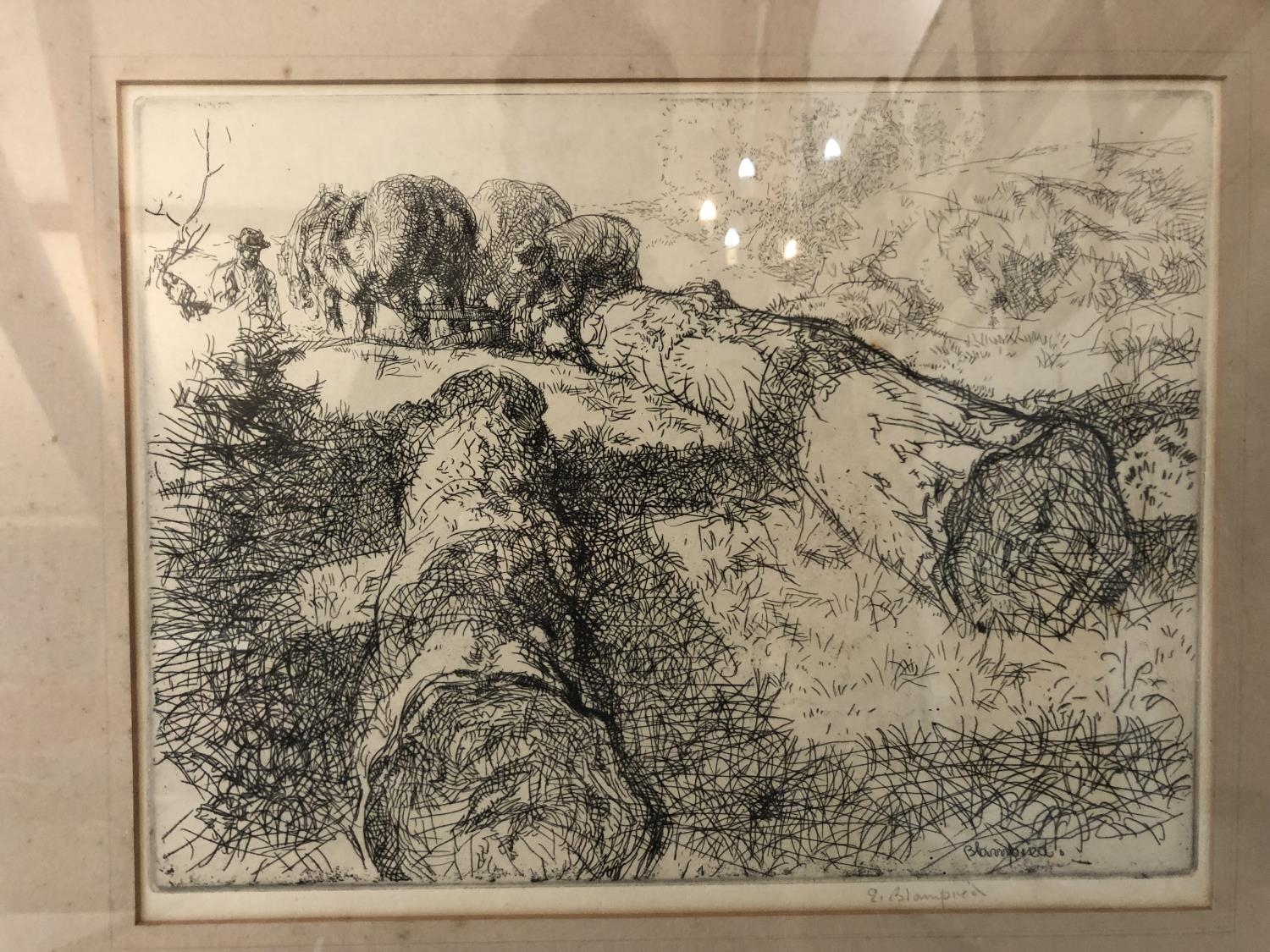 Edmund Blampied (1886-1966) - 'Lumbermen', 1923, drypoint etching, signed in pencil below, 22.5 x 30 - Image 2 of 3