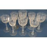 Twelve 19th century near matching wine glasses on ribbed stems , four large beer glasses, a bowl a
