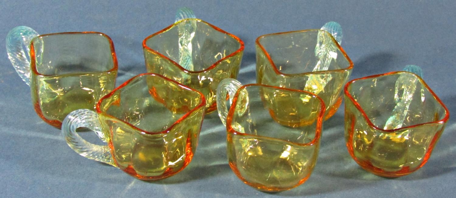 A miscellaneous collection of glass ware including a Smokey brown pitcher and six square shot - Image 3 of 4