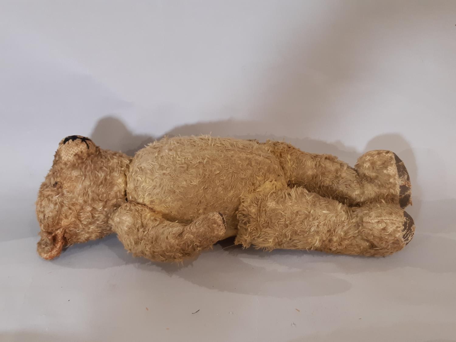 4 vintage teddy bears, all play worn including a tall firmly stuffed bear with stitched nose and - Image 4 of 5