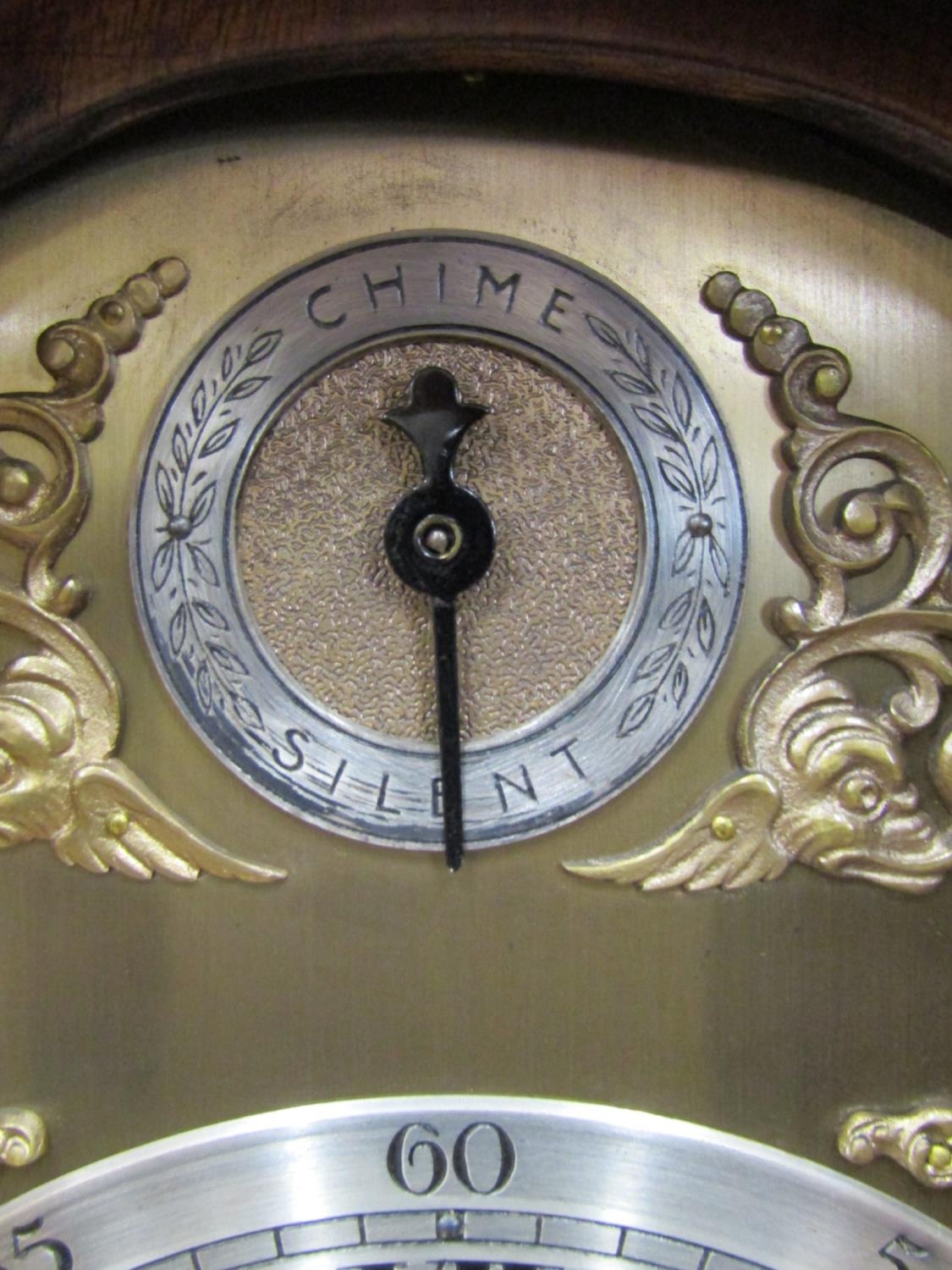 Small Georgian style grand mother clock with broken arch dial and swan neck pediment with eight day, - Image 3 of 5