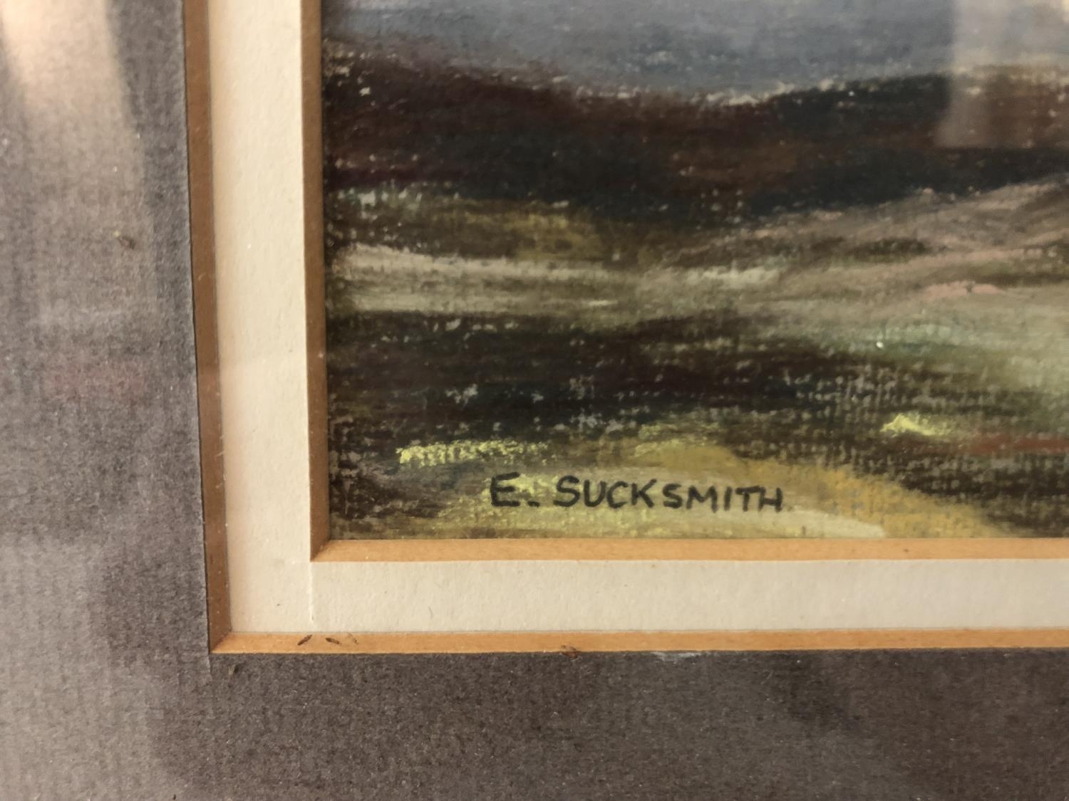 Four works paper to include: E. Sucksmith - 'Ingleborough Fell', pastel, signed lower left, 21 x - Image 6 of 7