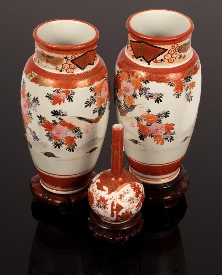 A pair of Imari baluster vases, 24cm high, another with slender neck, all on stands, a soapstone - Image 2 of 7