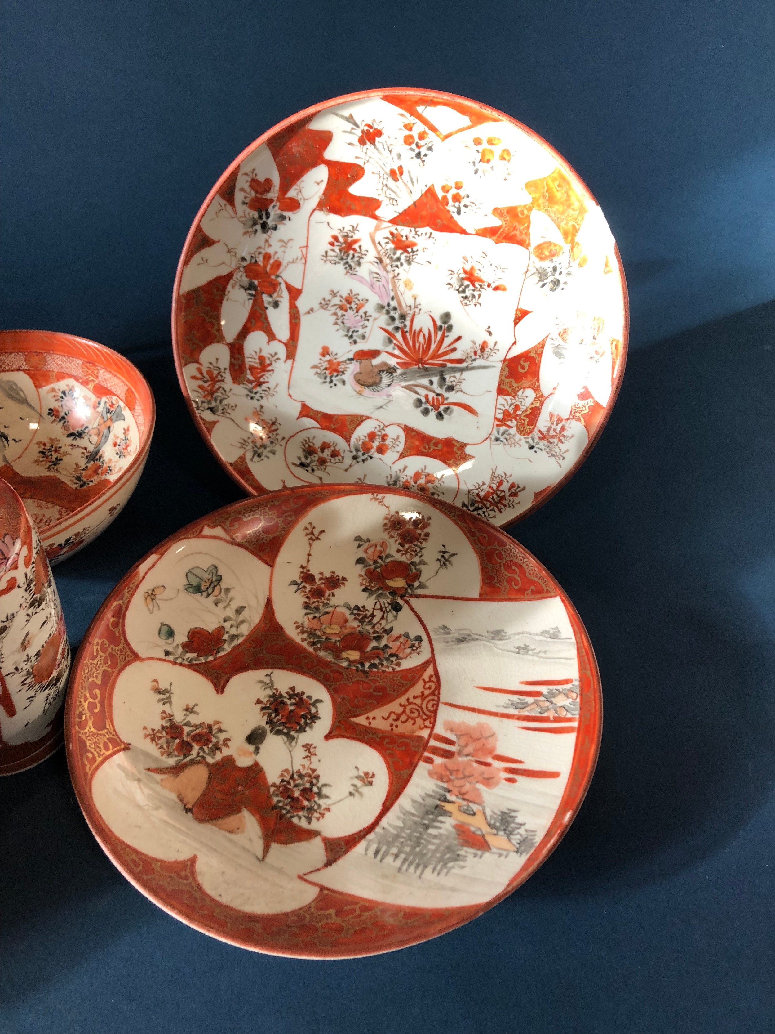 A collection of late 19th century and later Japanese kutani porcelains comprising four dishes, three - Image 3 of 6