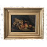 19th Century School - Bag of Apples Still Life, unsigned, oil on canvas, 25 x 36 cm, gilt framed and