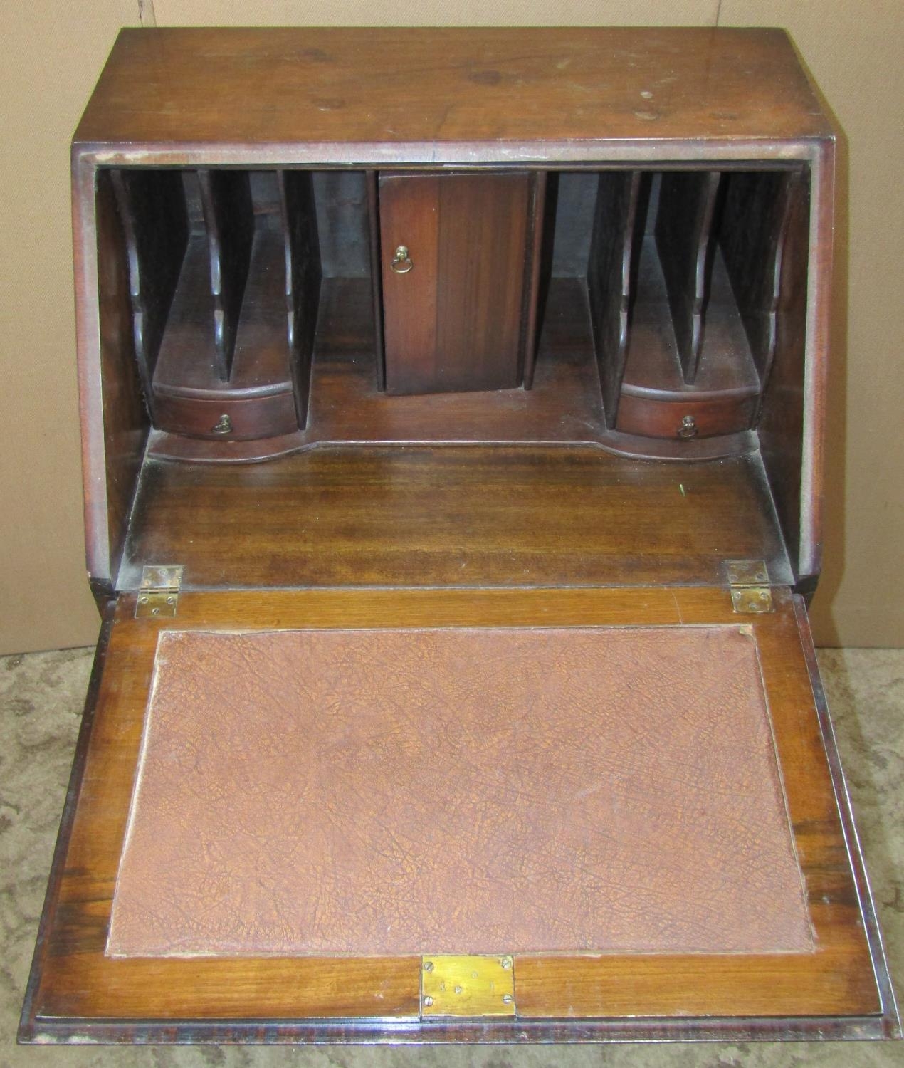 A small reproduction Georgian style walnut veneered and crossbanded writing bureau, the fall flap - Image 2 of 2