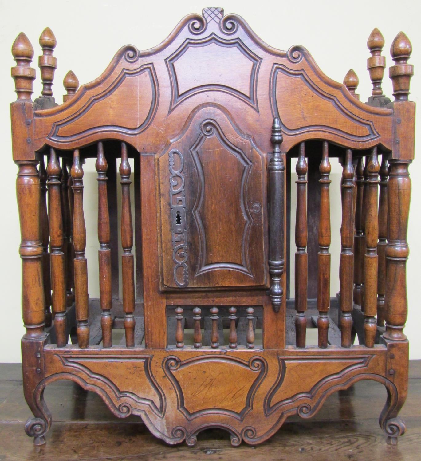 A late 18th century walnut food or dole cupboard, the central door with sturdy hinge and lock plate, - Image 4 of 9