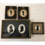 Five 19th Century Painted Silhouettes to Include: Two couple portraits in one frame, watercolour