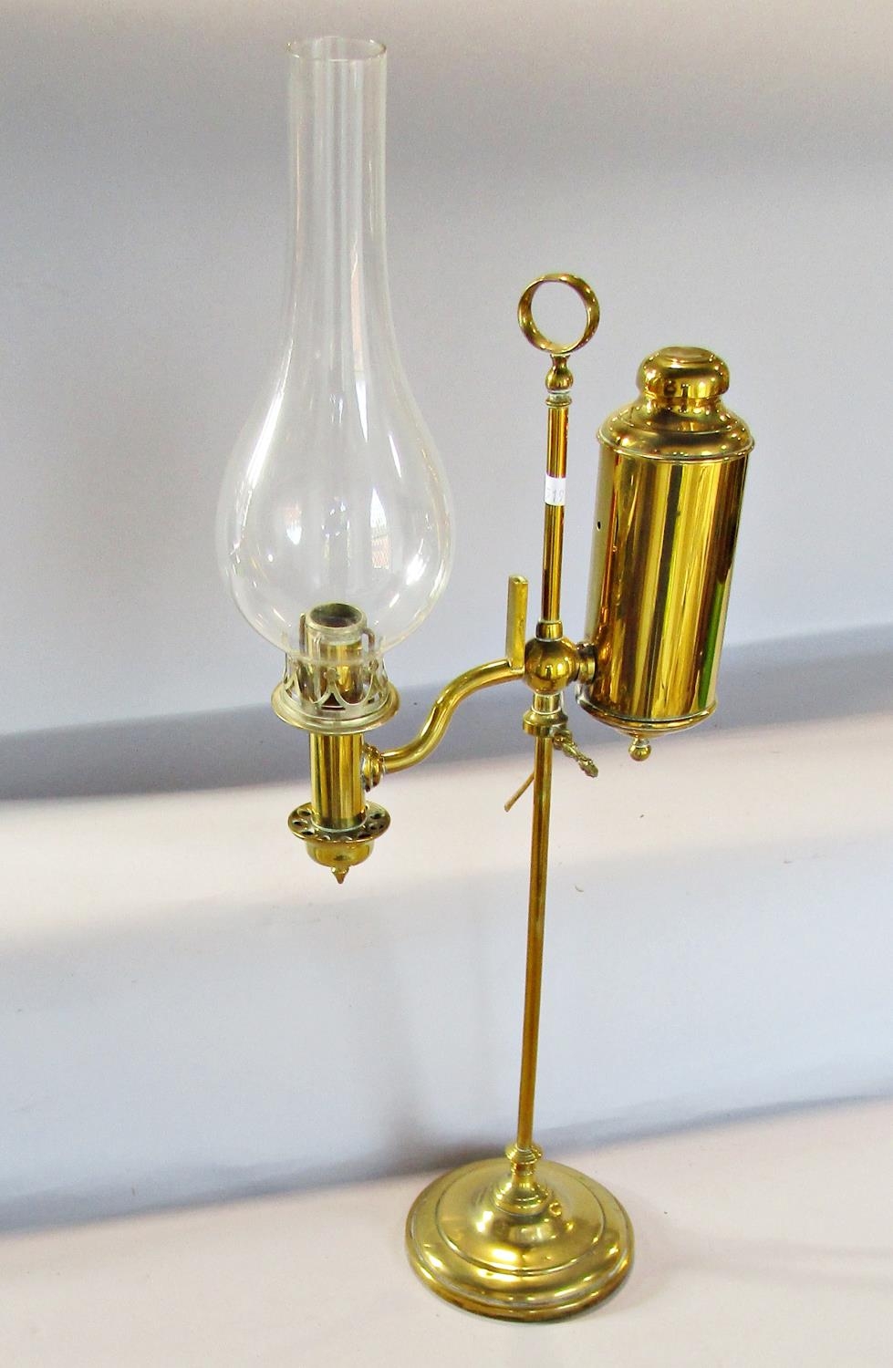 A late 19th century brass Student Colza Lamp with height adjustment, with later electric cable and - Image 2 of 2