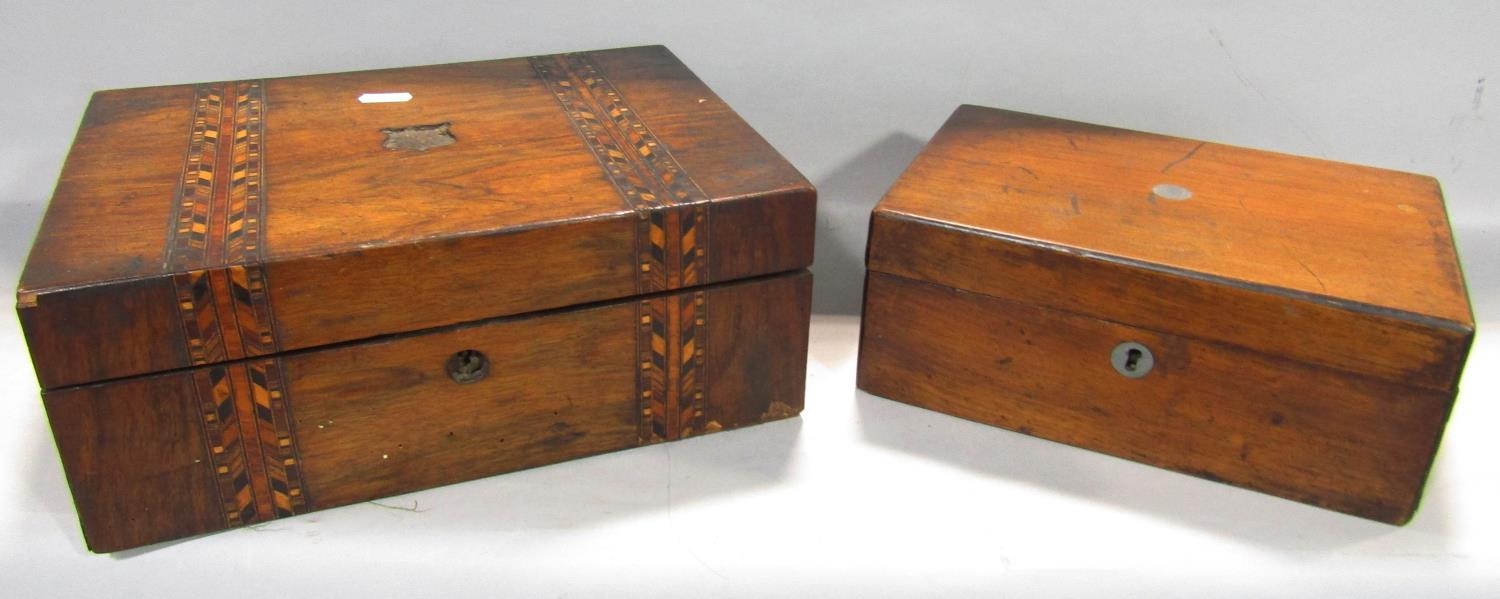 An 18th century oak bible box with steel lock plate with carved detail, a Japanese lacquered box - Image 3 of 5