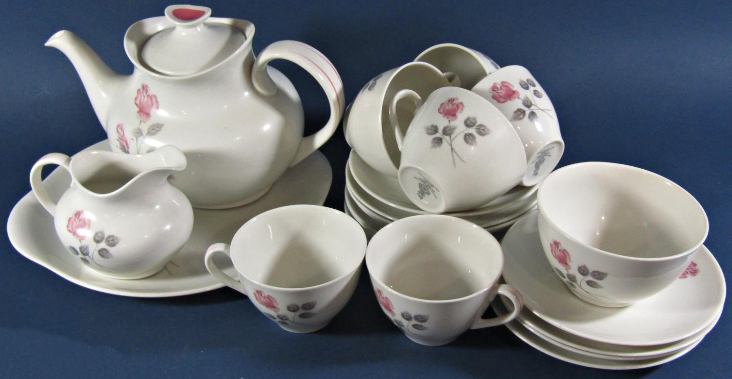 A Royal Doulton Pillar Rose pattern tea service for six