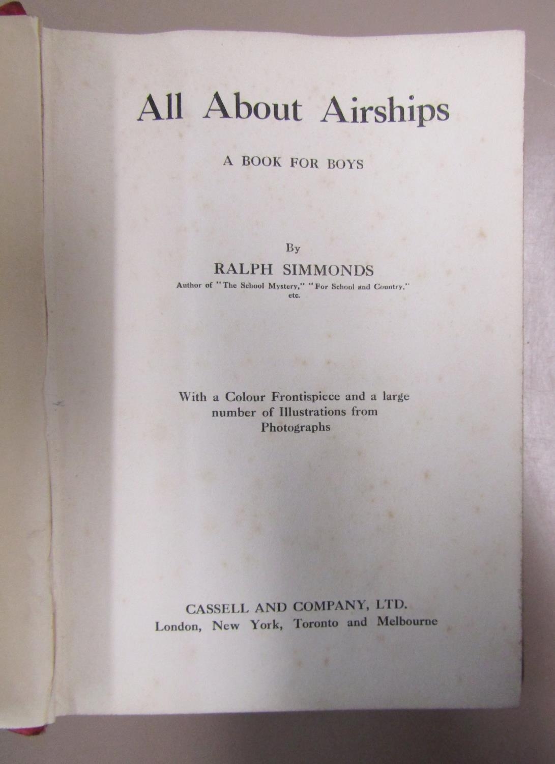 Edwardian boy's books with decorated spines including All About Airships by Ralph Simmonds 1918 - Image 3 of 4