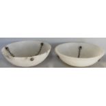 A matched pair of alabaster bowl shaped ceiling lights complete with fittings, 30cm diameter