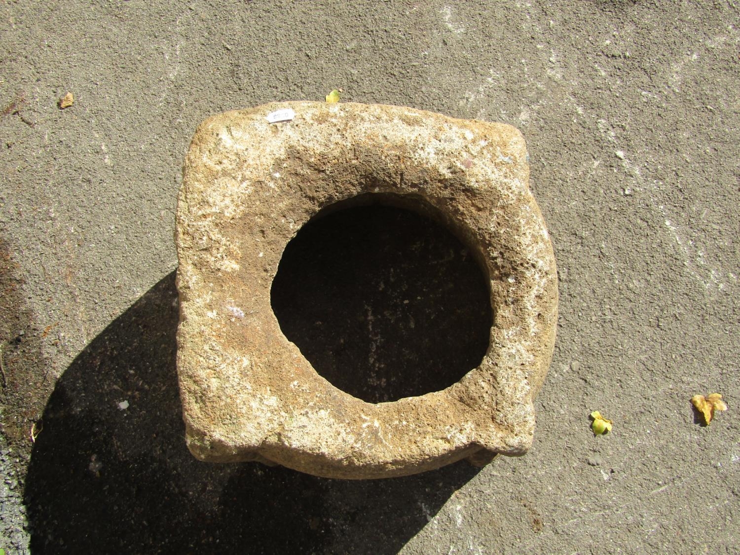 An early weathered carved natural stone mortar/font 40 cm diameter approx x 23 cm high - Image 2 of 2