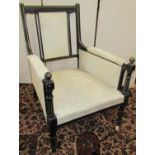 An aesthetic movement library of drawing room chair, with ebonised frame, gilt detail and