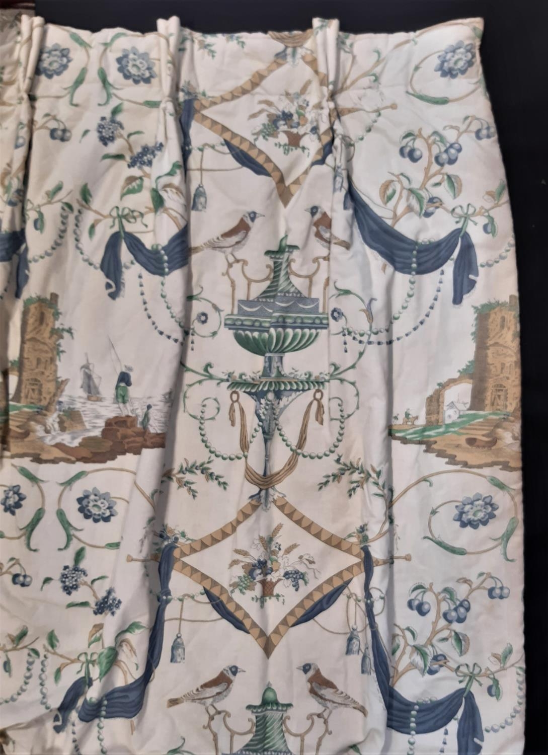 1 pair curtains in 'Bazoches' printed fabric by Pierre Frey, with triple pleat heading, lined and - Image 3 of 5