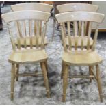 A set of four modern Windsor lathe back kitchen chairs in beech