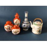 Group of Chinese ceramic items including: mandarin baluster vase with cover, two mandarin ginger