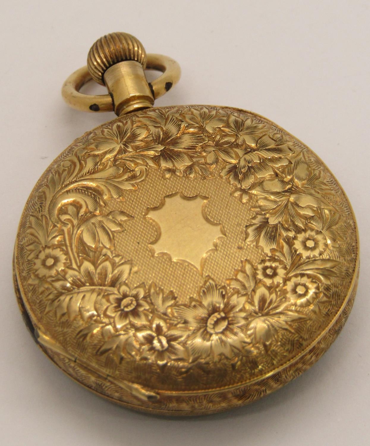 A 19th century continental fob watch with 18k engraved casework and chased dial - Image 3 of 5