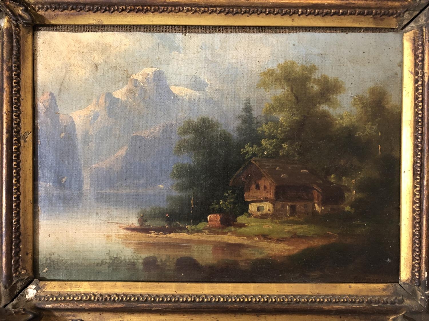 Cölestin Brügner (1824-1887) - Landscape Scene with House by the River, signed lower right, oil on - Image 2 of 4