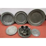 Collection of Georgian and other pewter comprising ten chargers two smaller dishes etc, average