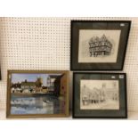 Three framed works: Roy Virgoe - 'Tewkesbury by the Mill, acrylic on board, signed, 30 x 40;